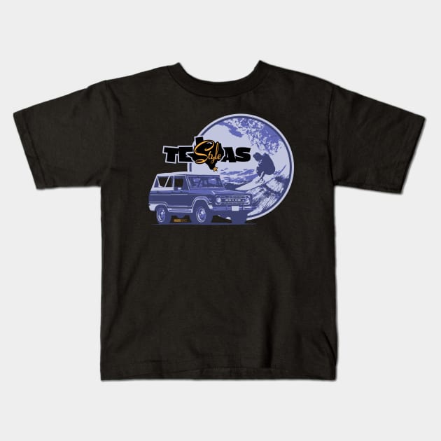 Texas-Style Surfer with Ford Bronco in pastel lavender and purples Kids T-Shirt by CamcoGraphics